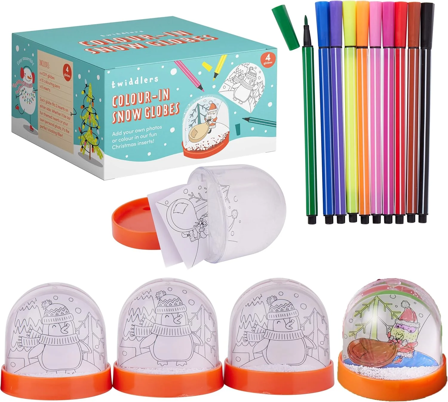 THE TWIDDLERS - 4 DIY Christmas Snowglobes, Christmas Craft Set for Kids