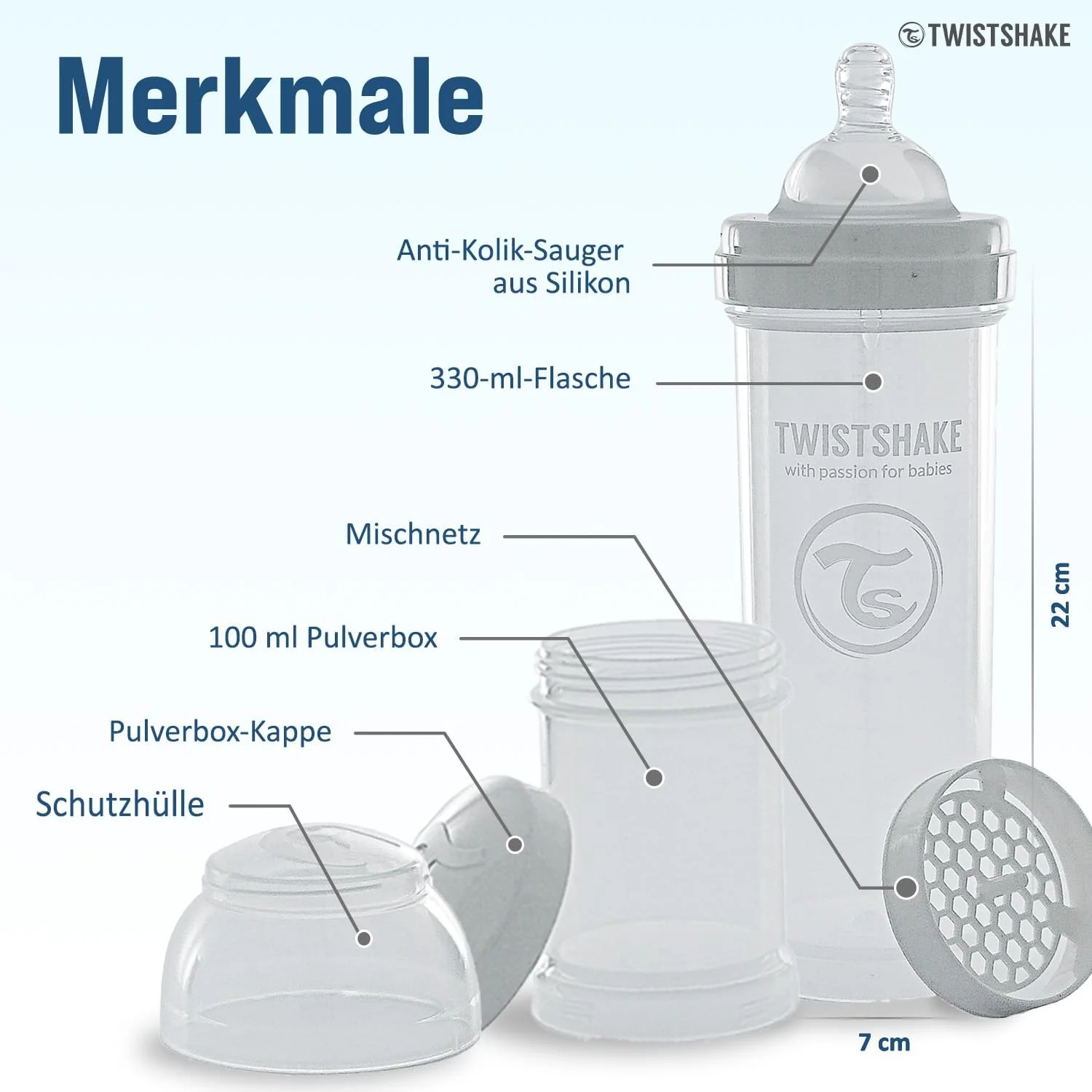 Twistshake Anti-Colic Baby Bottle with Milk Powder Container and Mixer - 330ml - Image 2
