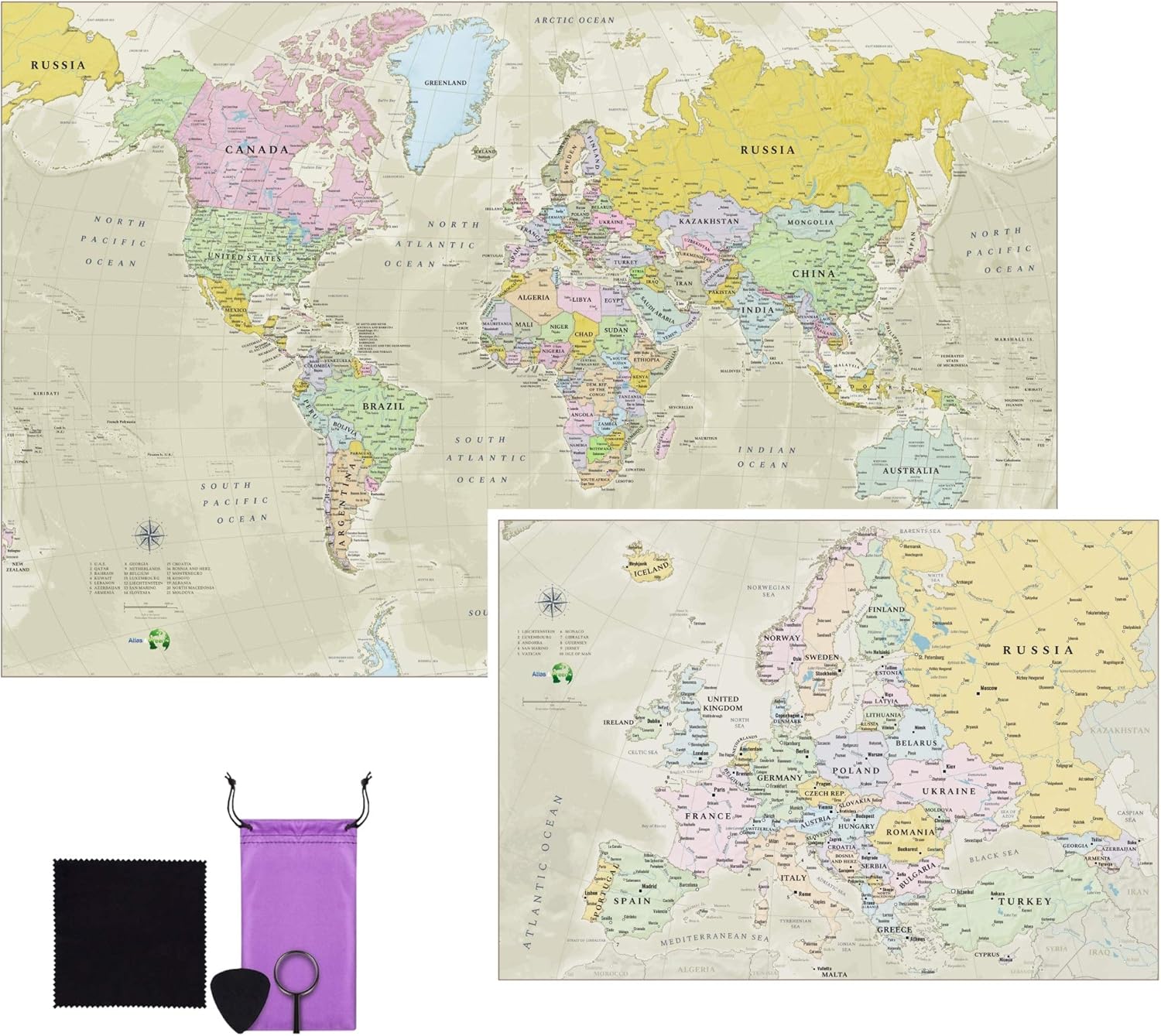 World Map Poster + Europe Map | Traditional World Map