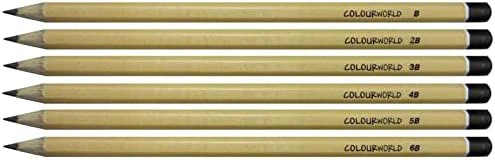 World of Colour Set of 6 Sketching Pencils - B, 2B, 3B, 4B, 5B, 6B