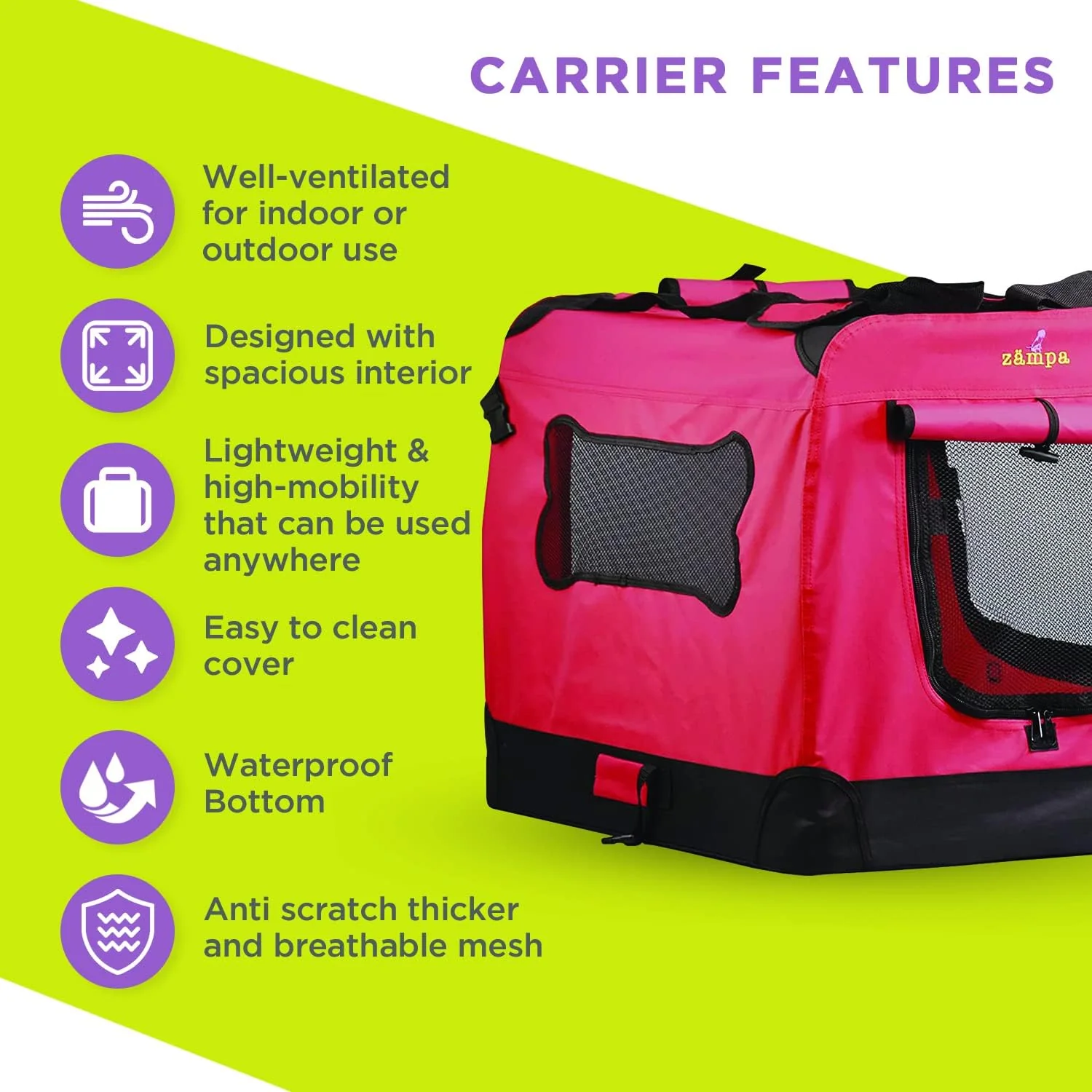 Zampa Portable Pet Crate – Great for Travel, Home and Outdoor - Red (XS) - Image 2
