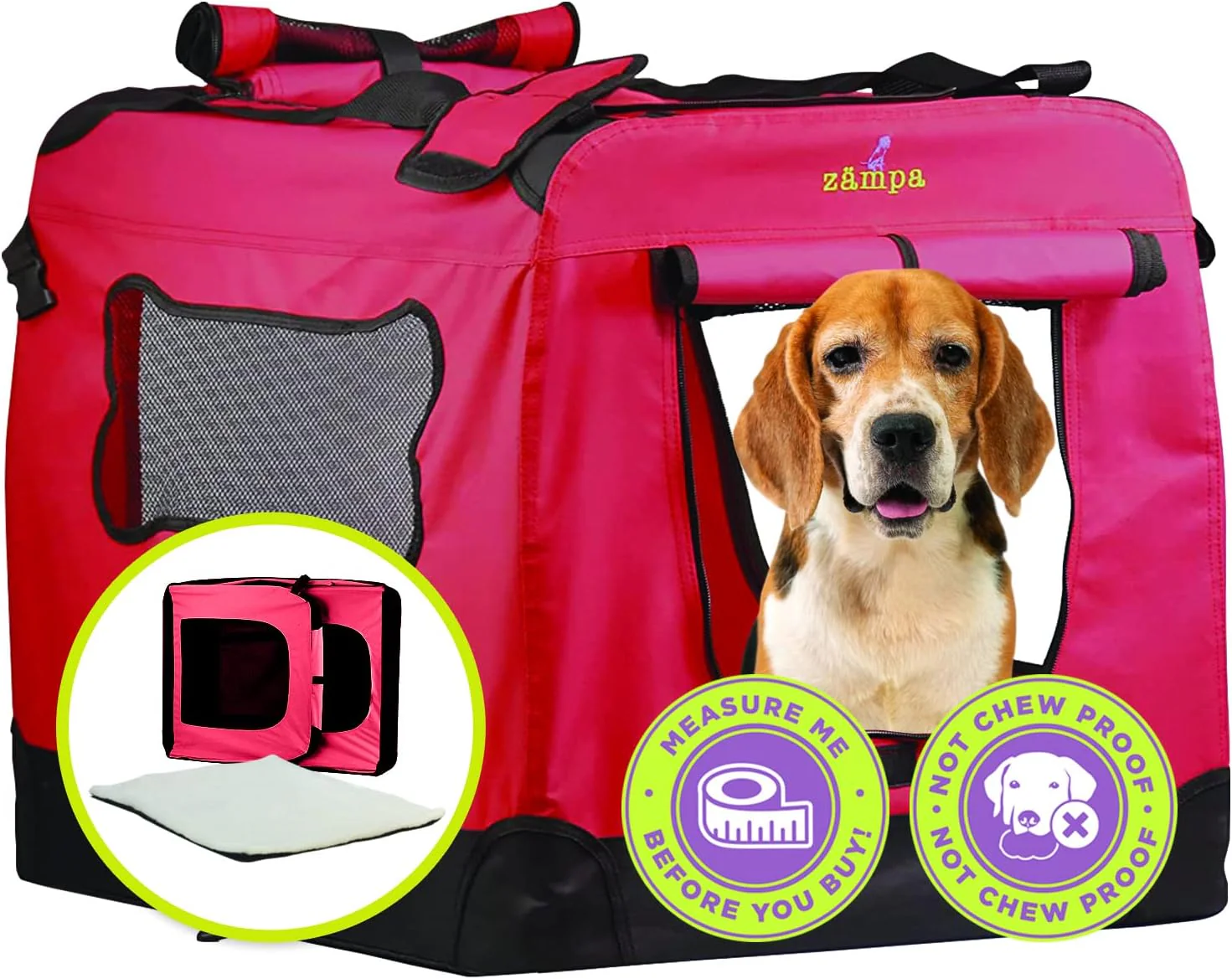 Zampa Portable Soft Dog Pet Crate - Red (XXL)