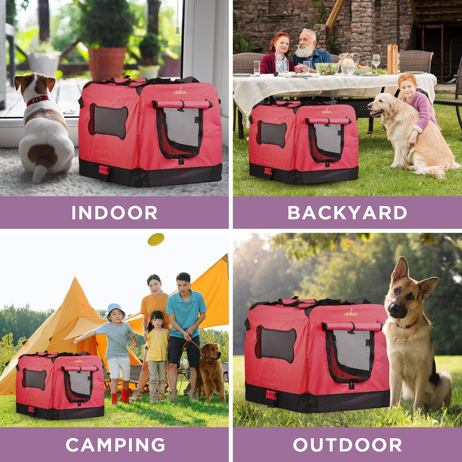 Zampa Portable Soft Dog Pet Crate - Red (XXL) - Image 5