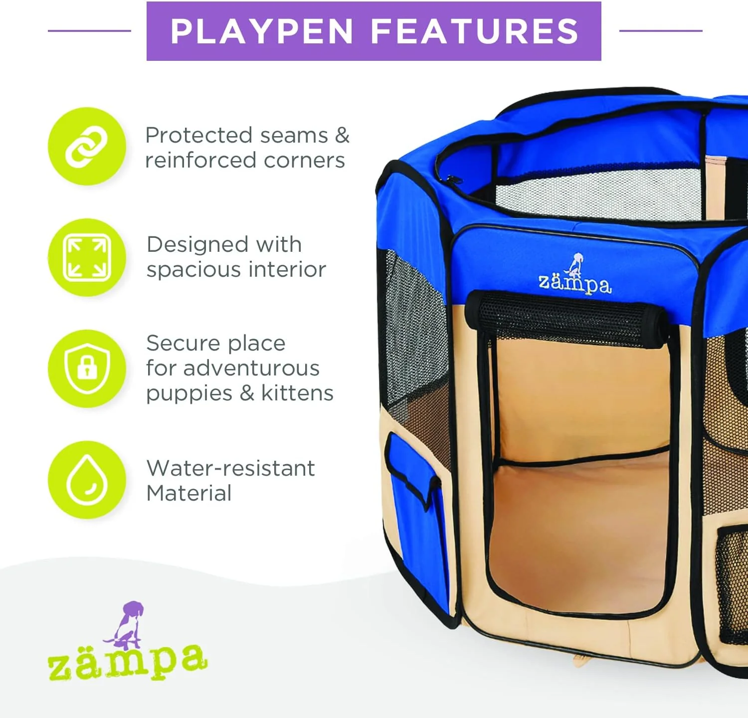 Zampa Popup Soft Pet Dog Puppy Playpen - Blue (Small) - Image 4