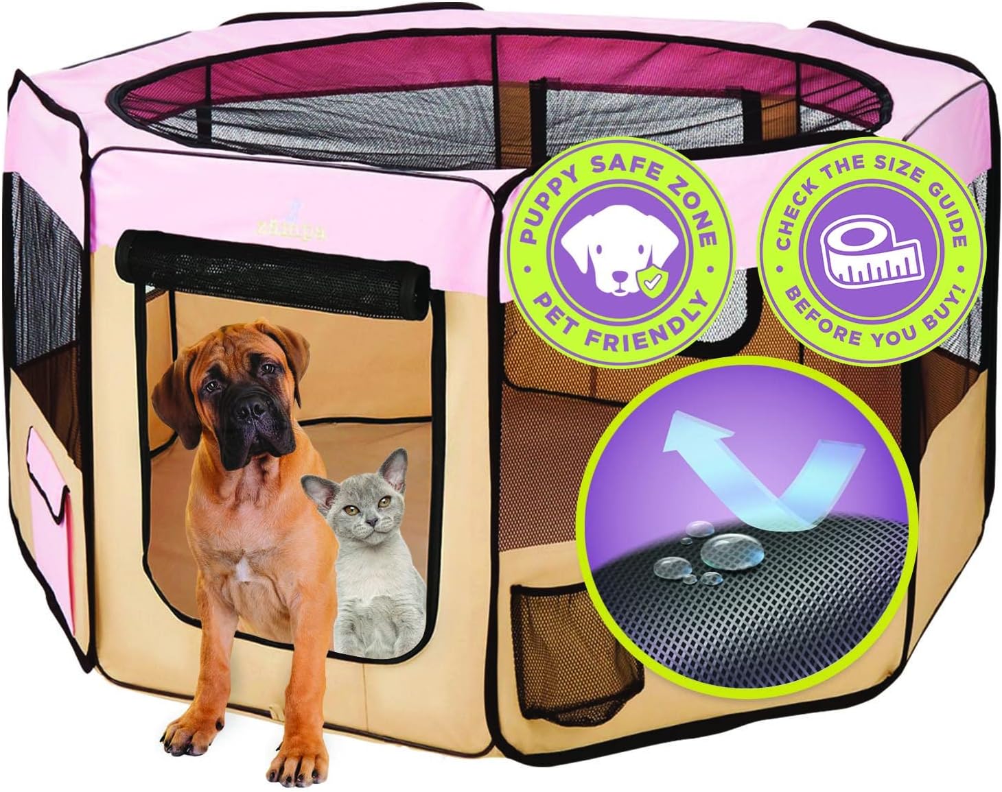 Zampa Popup Soft Pet Dog Puppy PlayPen - Pink (XL)