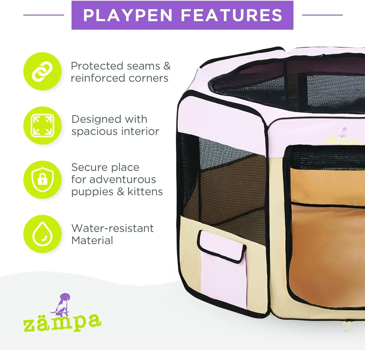 Zampa Popup Soft Pet Dog Puppy PlayPen - Pink (XL) - Image 4