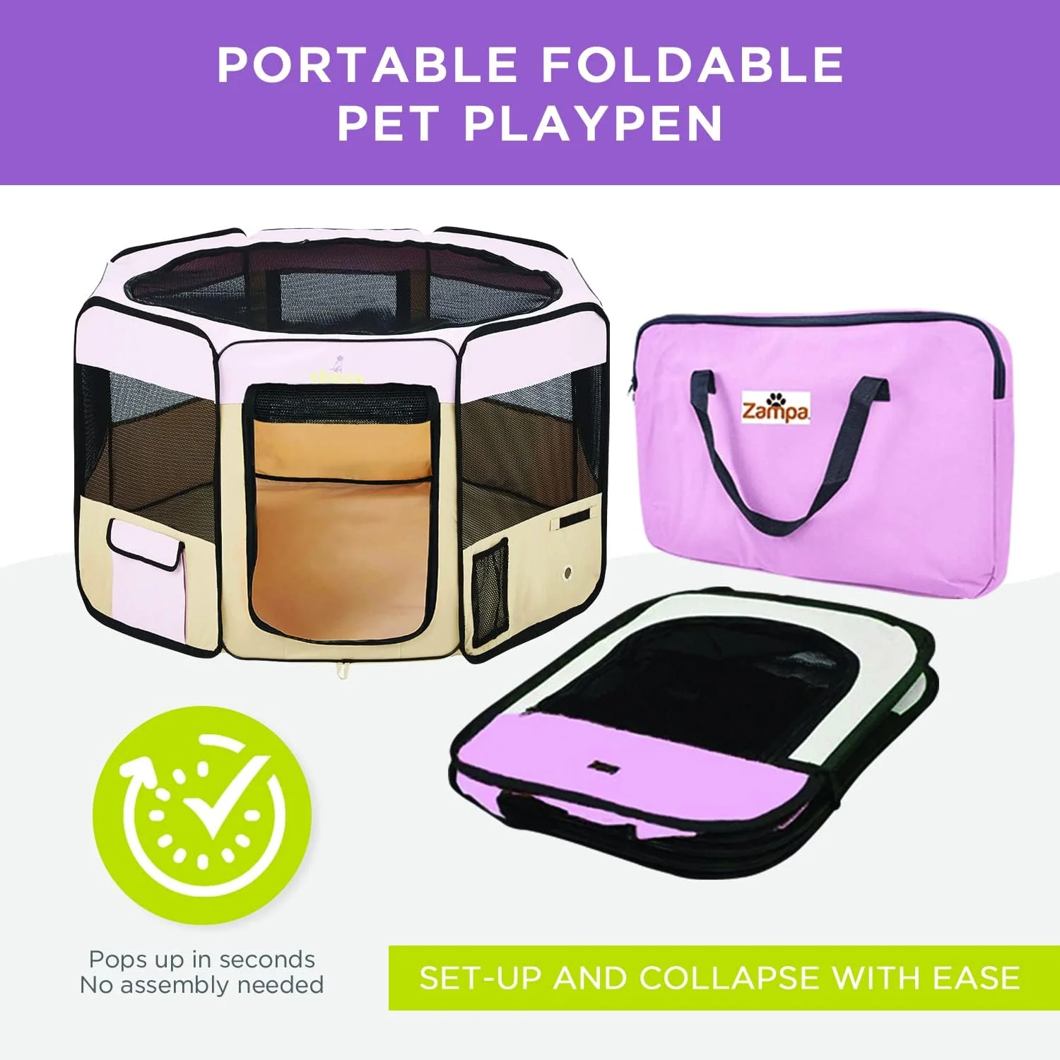 Zampa Popup Soft Pet Dog Puppy PlayPen - Pink (XL) - Image 5
