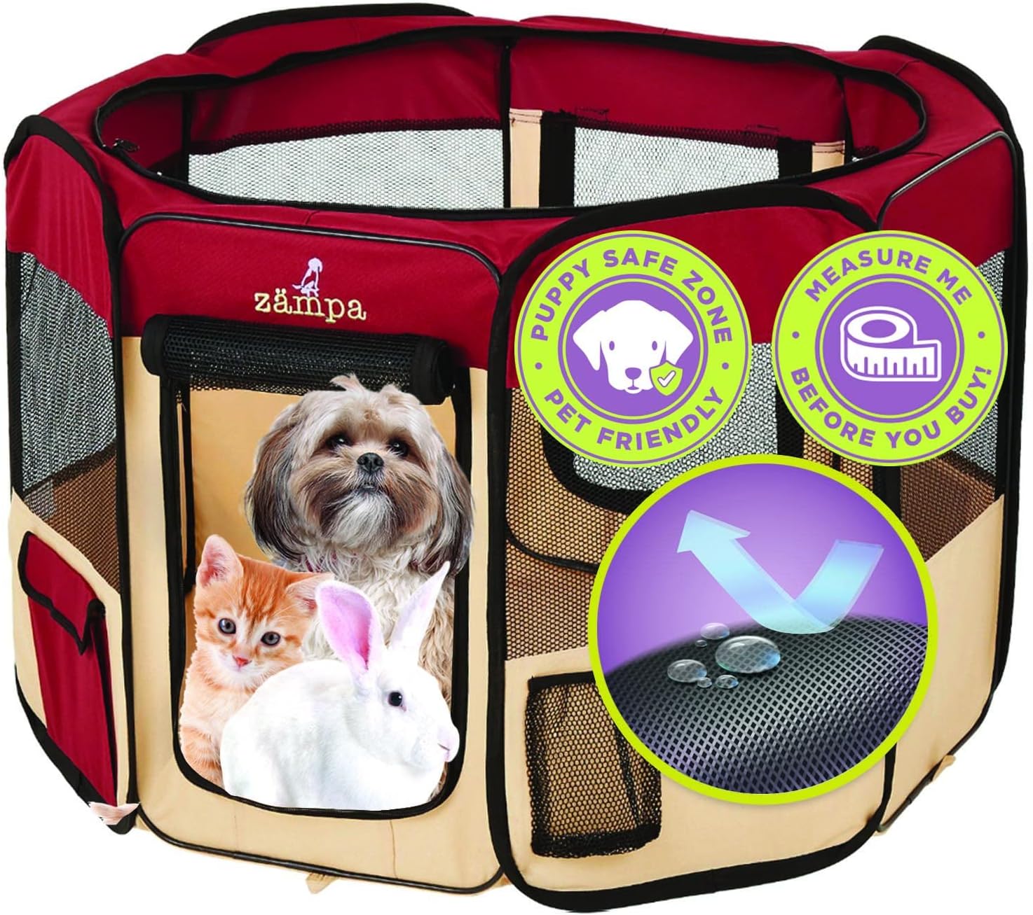 Zampa Popup Quick Assembly Soft Pet Dog Puppy PlayPen - Red (Small)