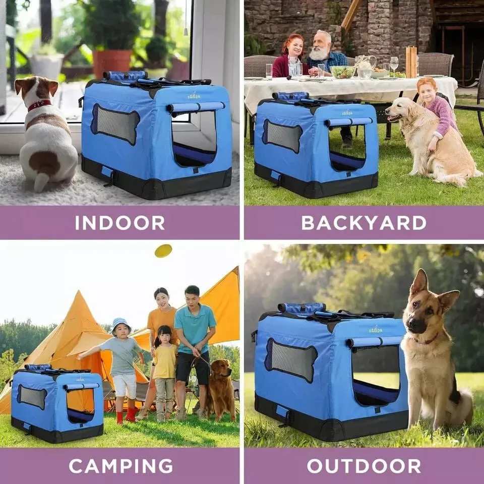 Zampa Portable Soft Pet Dog Cat Crate - Blue (XS) - Image 5