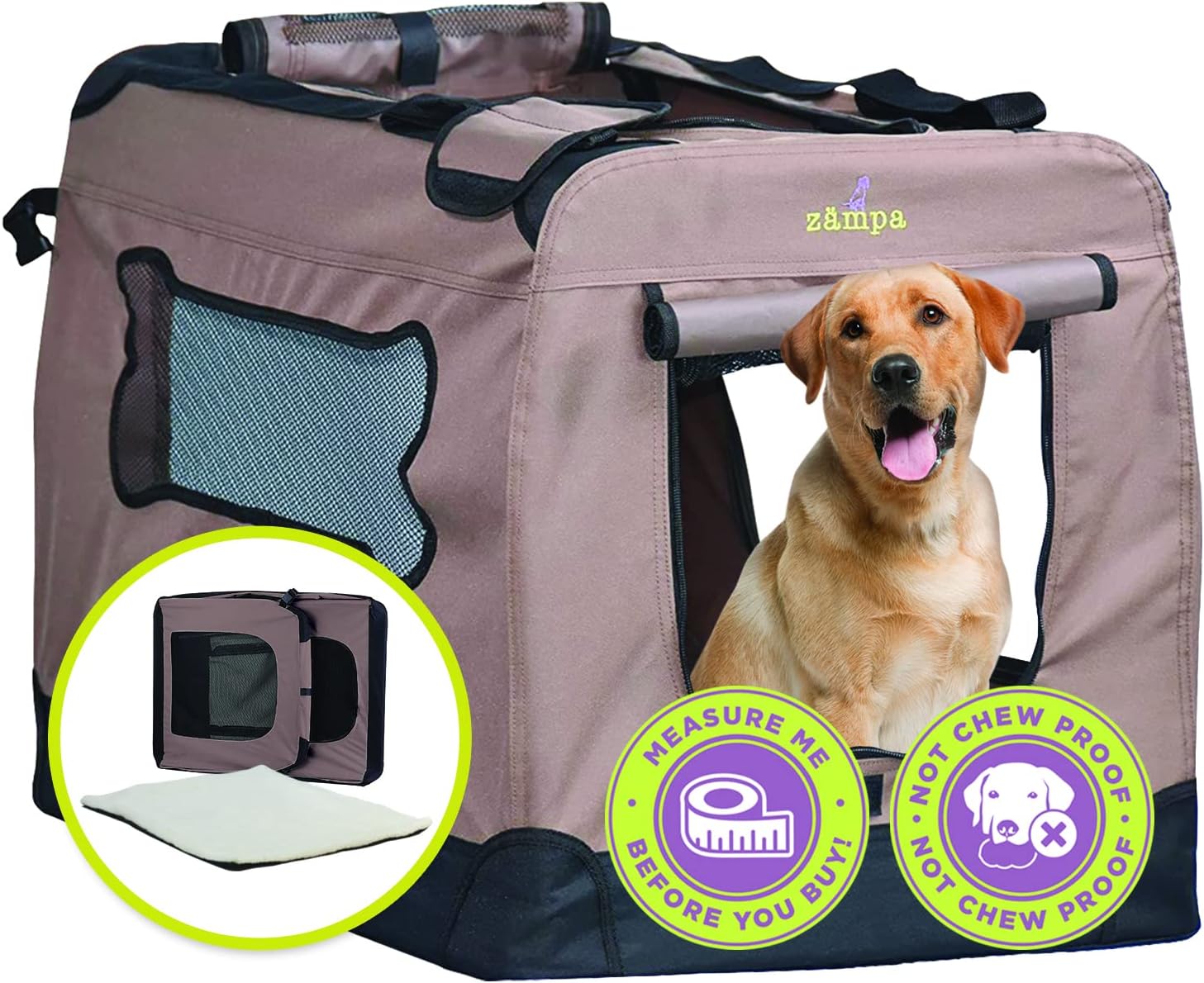 Zampa Portable Soft Pet Dog Cat Crate - Brown (XL)