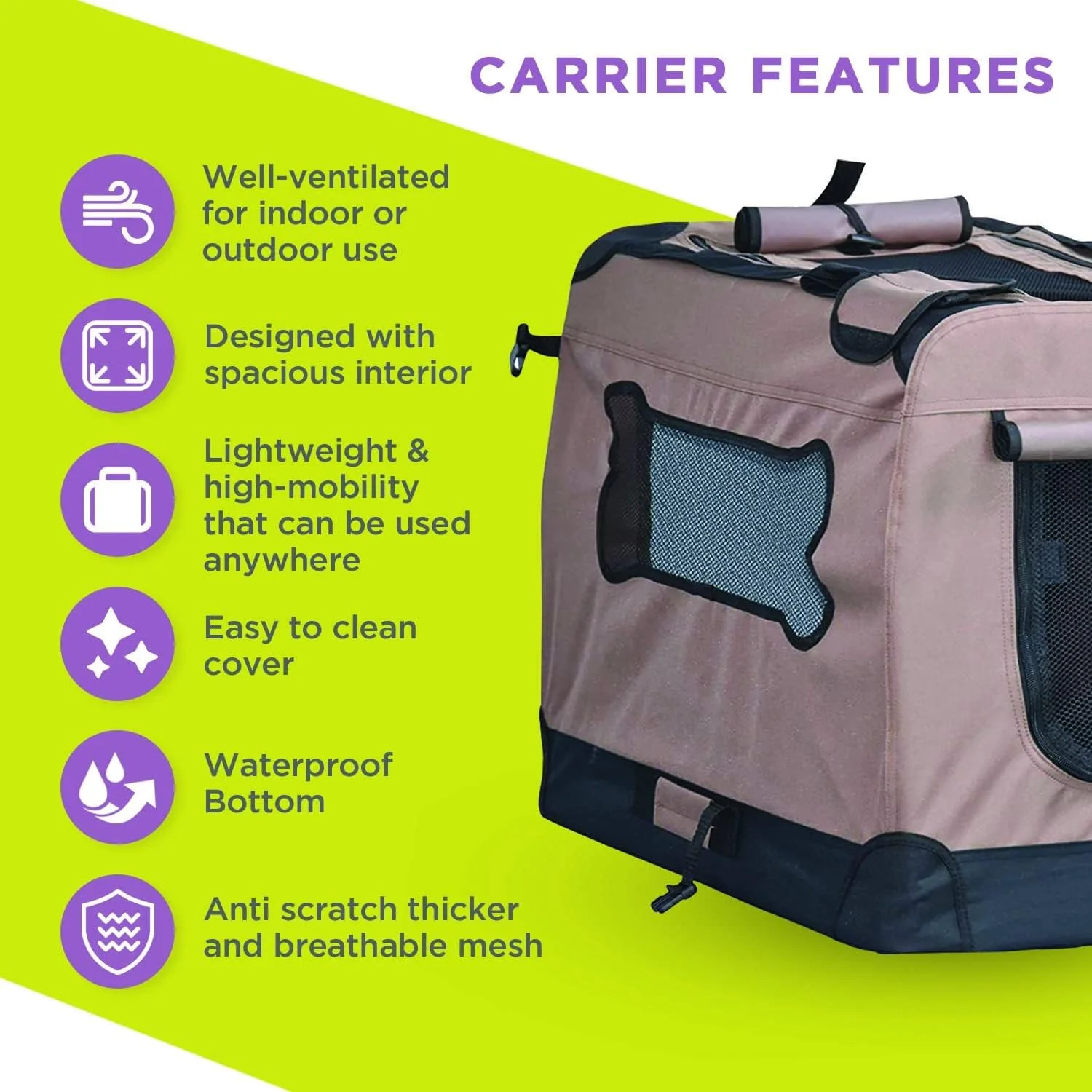Zampa Portable Soft Pet Dog Cat Crate - Brown (XL) - Image 2
