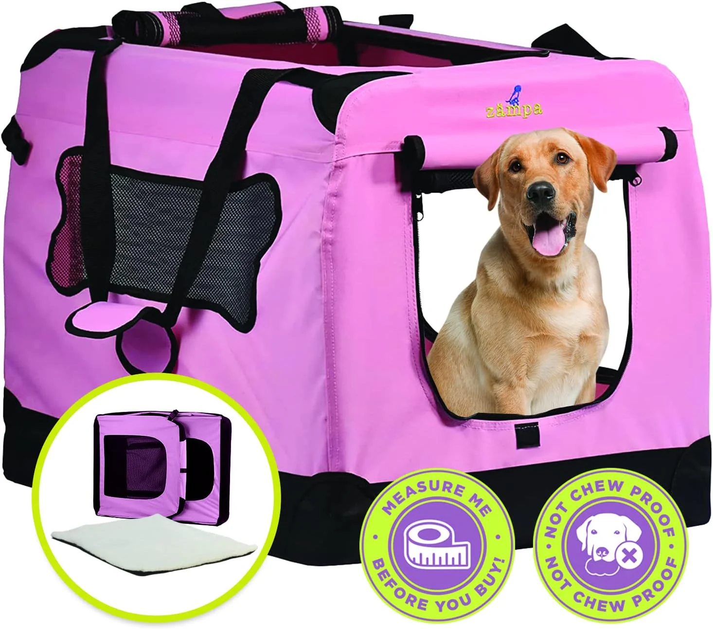 Zampa Portable Soft Pet Dog Cat Crate - Pink (XXXL)