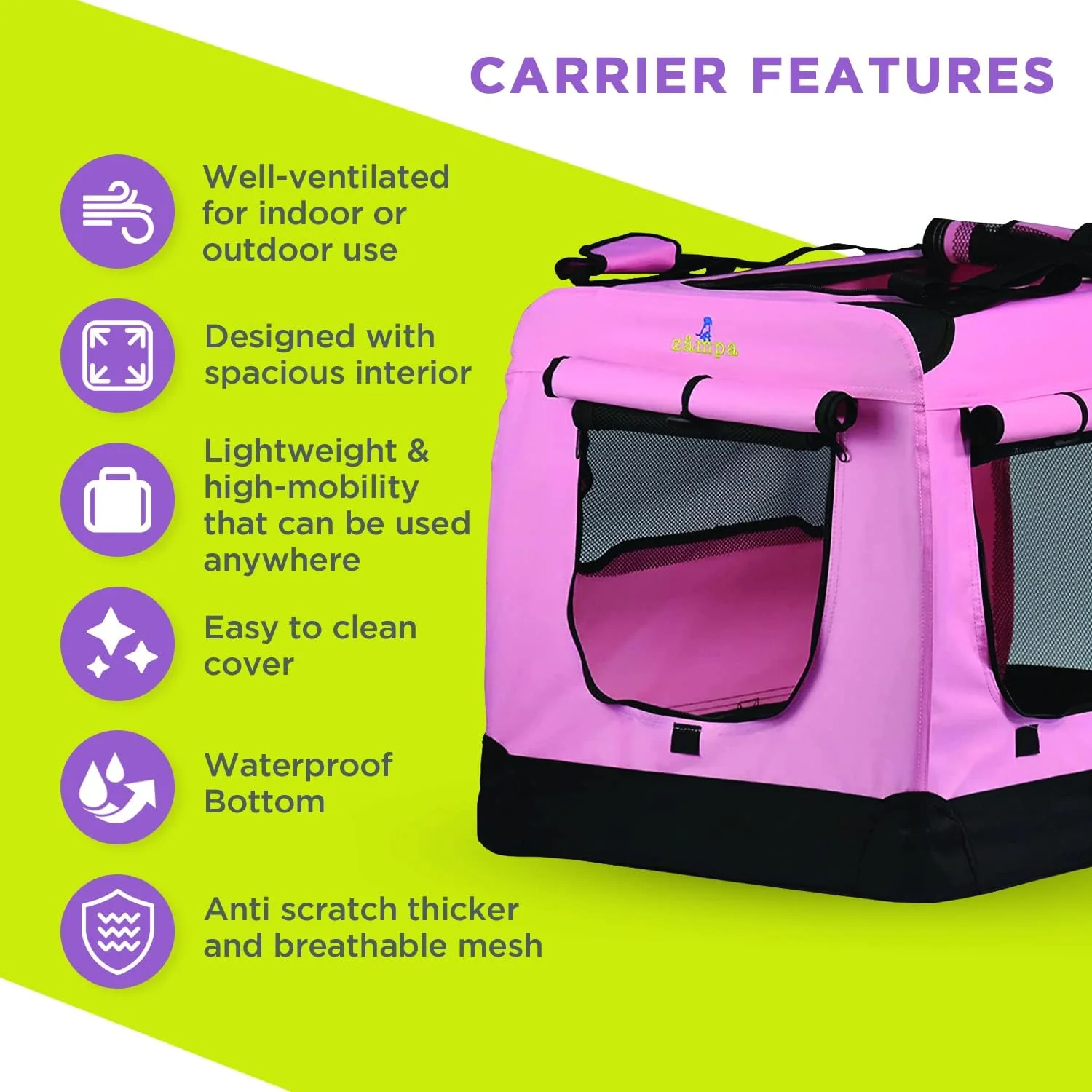 Zampa Portable Soft Pet Dog Cat Crate - Pink (XXXL) - Image 2