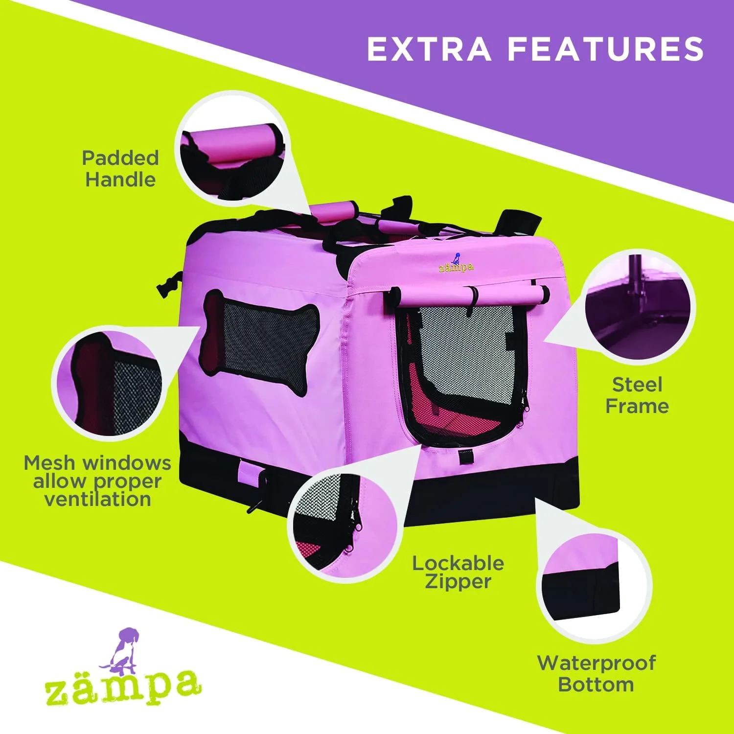 Zampa Portable Soft Pet Dog Cat Crate - Pink (XXXL) - Image 4