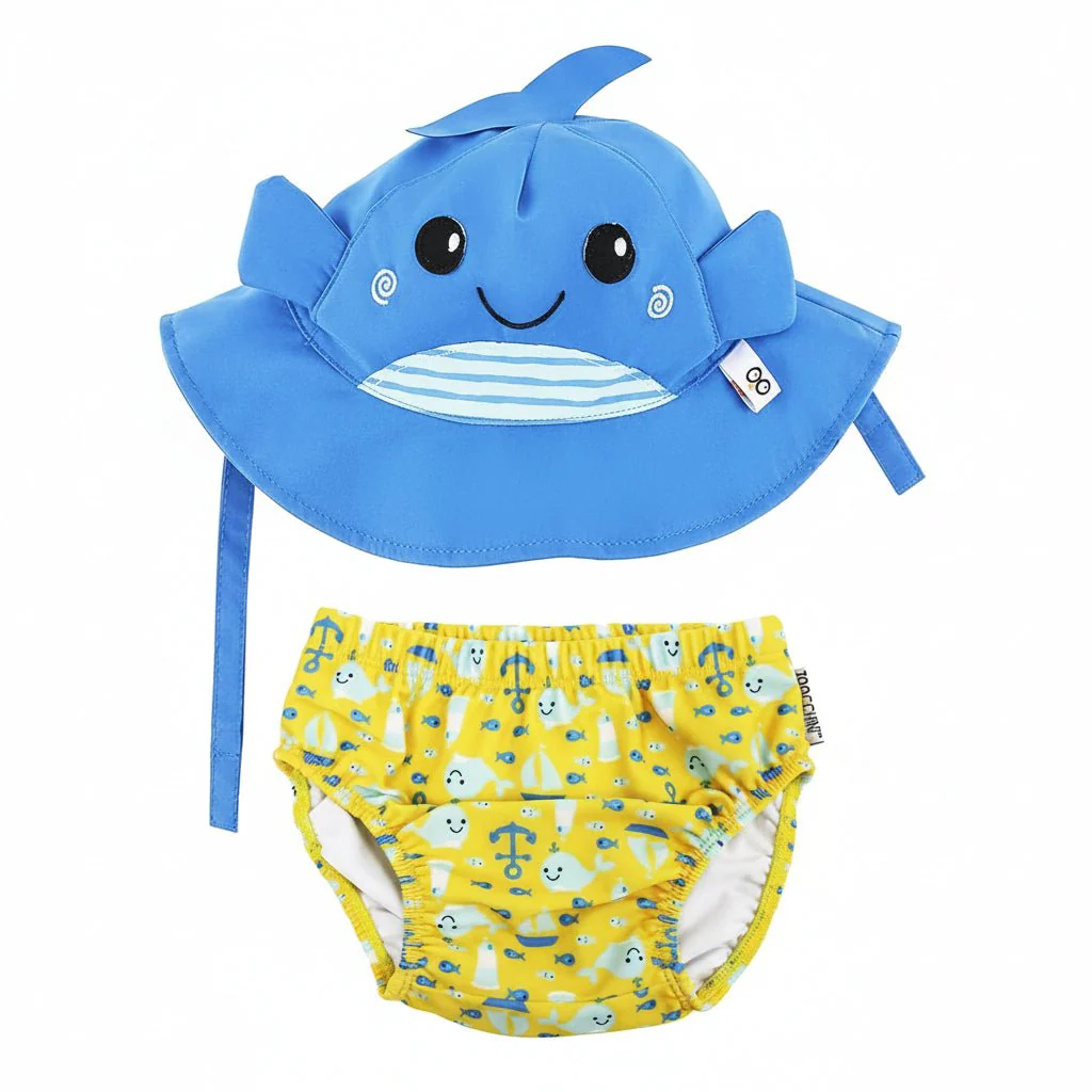 Zoocchini Unisex Baby Swim Diaper & Sunhat - Whale (12-24M)