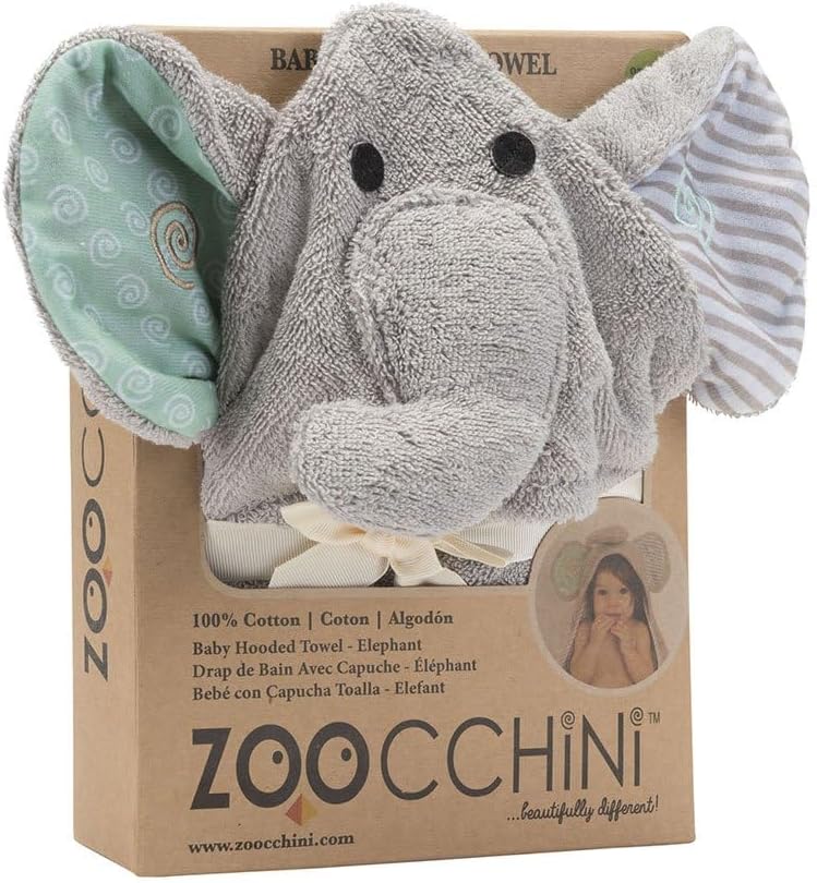 Zoochini Baby Hooded Towel - Grey Elephant